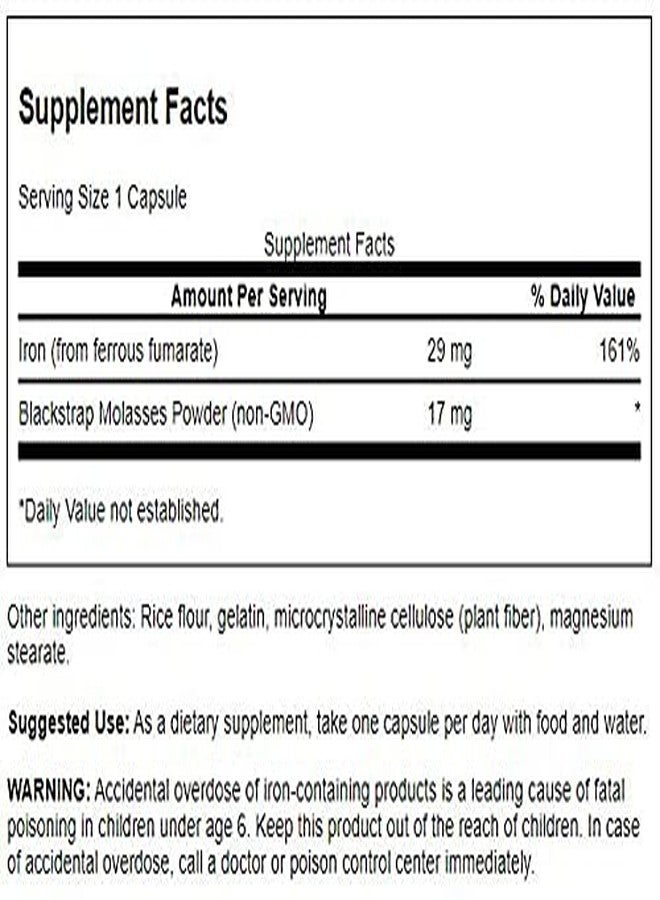 سوانسون دبس السكر الأسود من سوانسون - مكمل غذائي طبيعي بالحديد يعزز صحة البشرة - تركيبة صحية ممتازة - (120 كبسولة، 29 ملغ لكل كبسولة) (عبوتان) - Image 2